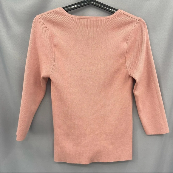 Maeve by Anthropologie Ribbed Sweetheart Sweater 3/4 Sleeve Pink Size Small - Picture 10 of 10
